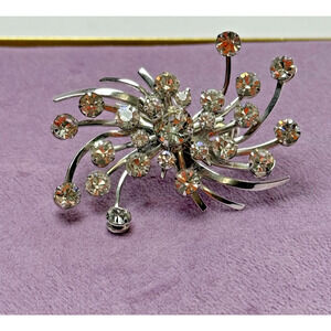 Vintage Emmons Fiery Ice Brooch Pin Prong Set Rhinestones MCM Starburst Atomic